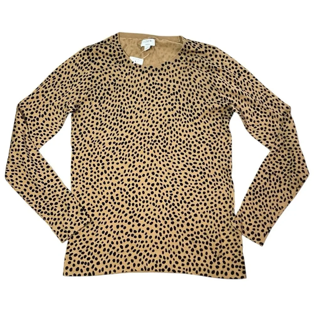 J Crew Tan Cheetah Print‎ Teddie Knit Pullover Animal Timeless Sweater Womens S